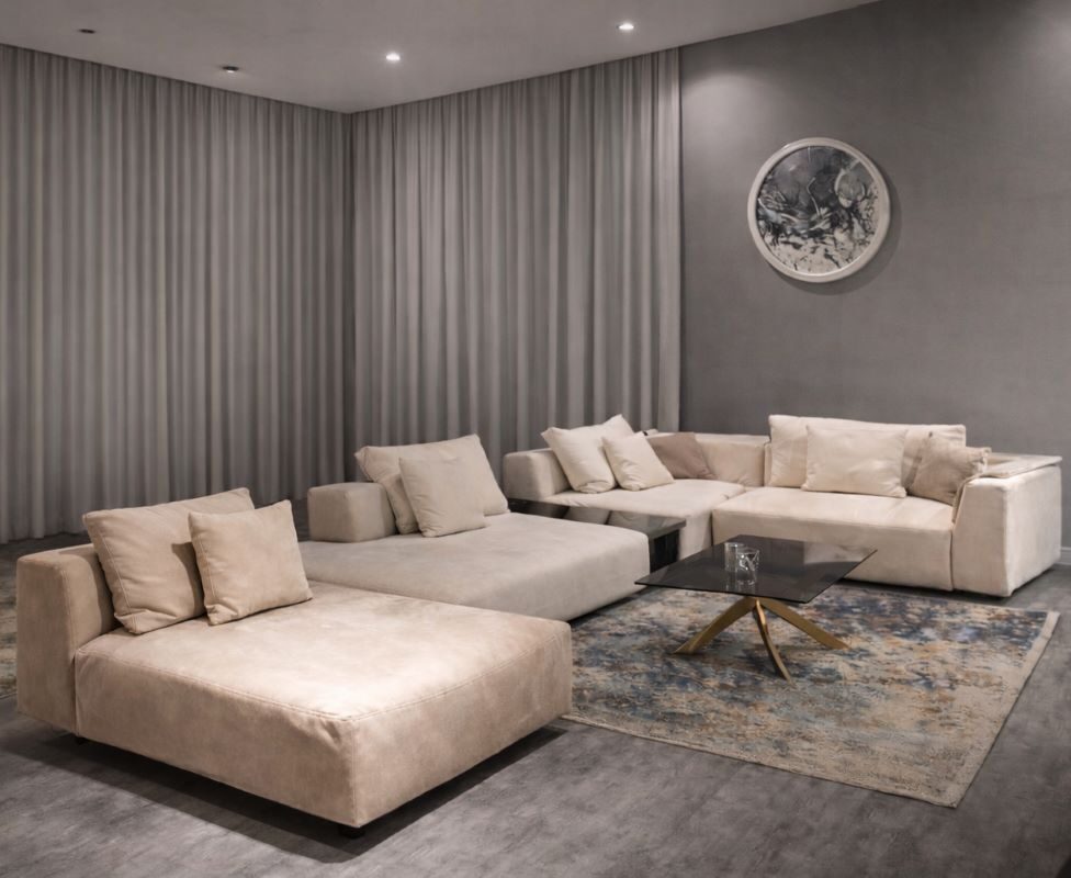 Outlet ugaona garnitura Quintastrada - bež italijanska garnitura sa kombinacijom štofa i kože